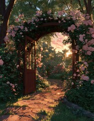 Fototapeta premium Floral Archway Entrance to a Lush Garden