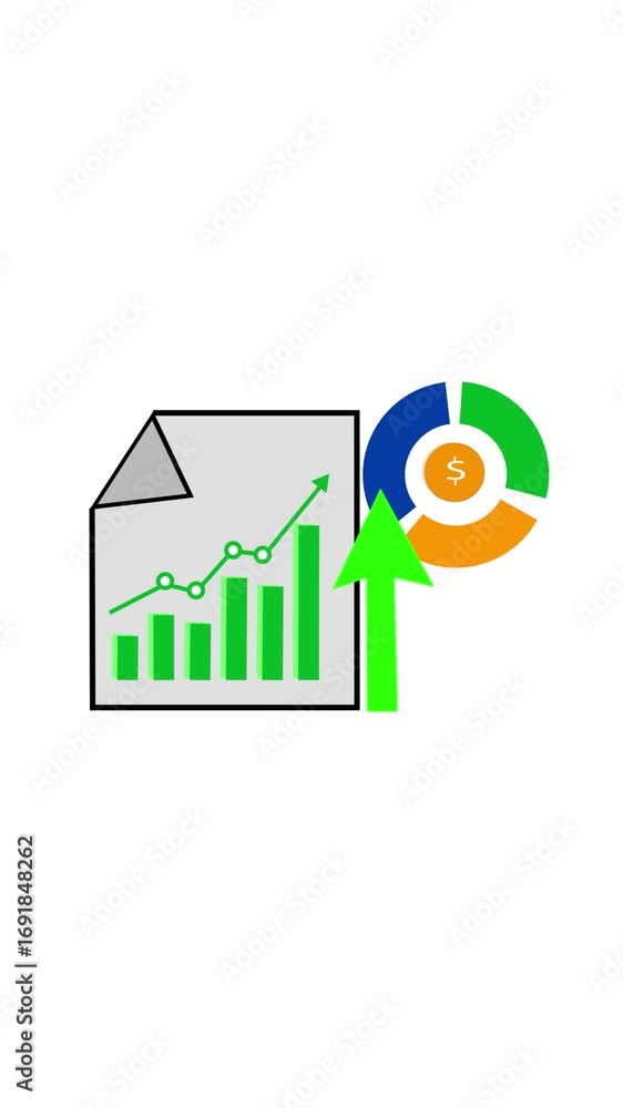 Poster illustrated financial report featuring charts and graphs representing business data. financial growt