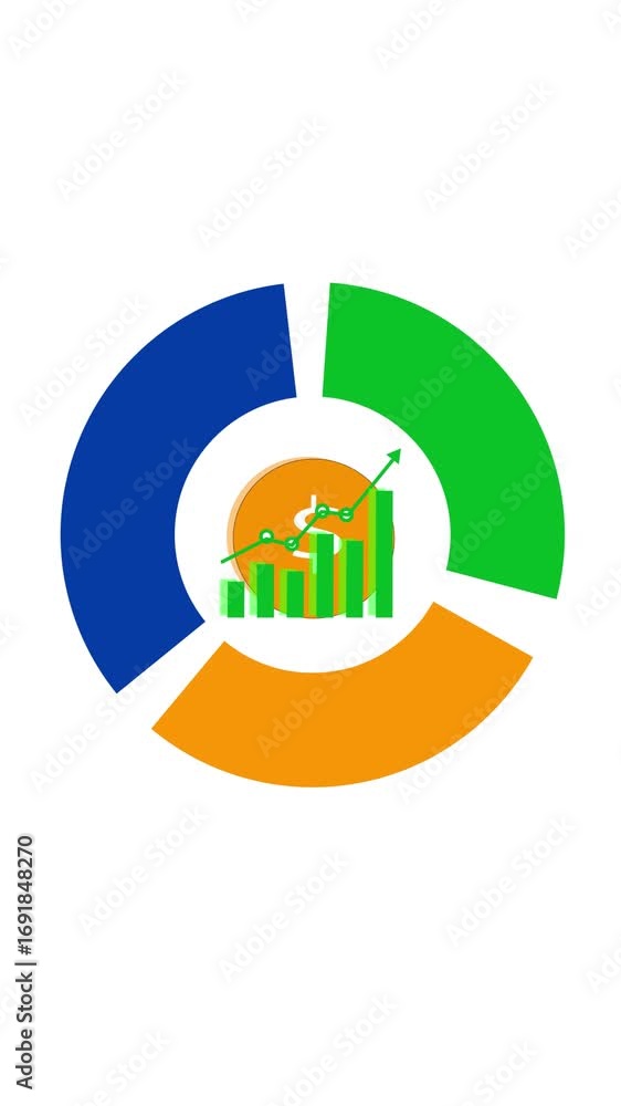Poster dollar sign and pie chart animation representing financial budgeting vertical video. animated financ
