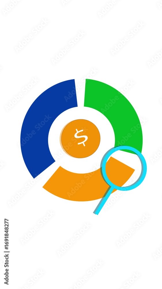 Poster budget allocation illustration with animated pie chart and dollar symbol vertical video. financial a