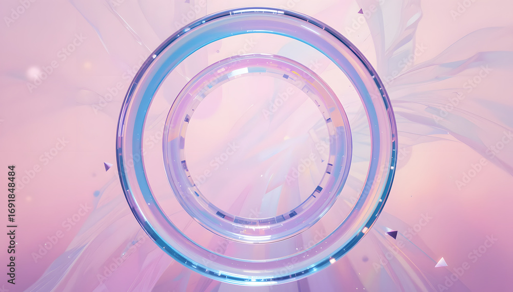 Poster modern abstract rings shimmer with iridescent light creating a futuristic, ethereal portal for techn