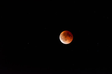 Breathtaking Blood Moon During a Total Lunar Eclipse Against a Starry Sky