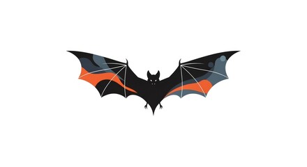 Fototapeta premium Spooky Halloween bat silhouette with orange and grey wing details for holiday designs and party decorations