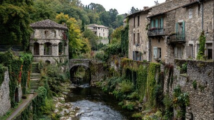 Old european town river landscape