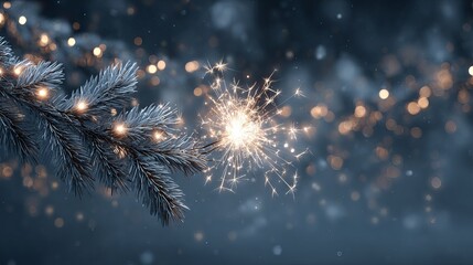 Holiday illumination and sparkler glow — Christmas garland bokeh lights on deep blue background, elegant winter festive border with copy space for banners, posters, social media, and website headers