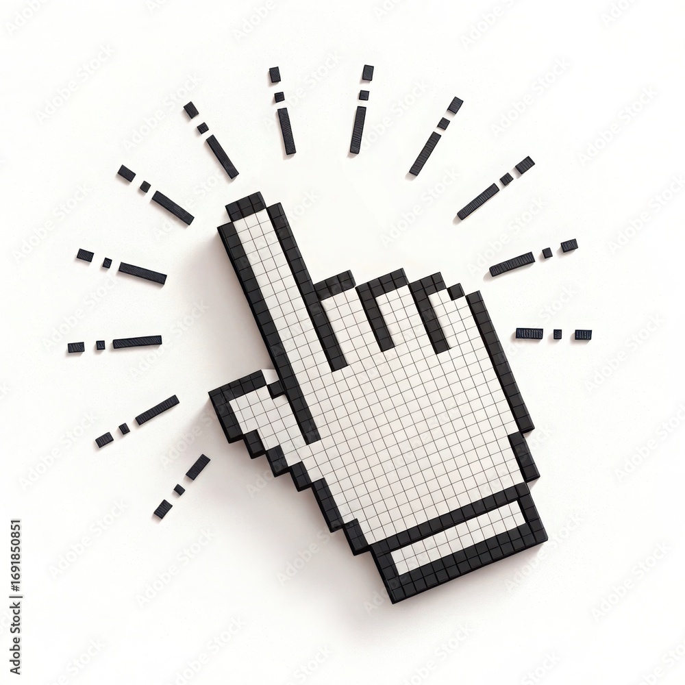 Aufkleber pixelated hand cursor icon with animated click effect
