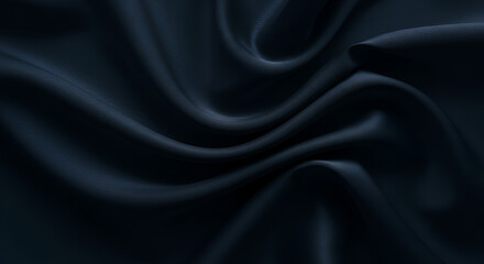 Elegant dark navy blue silk fabric with soft waves and smooth texture detail
