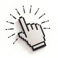 Pixelated hand cursor icon with animated click effect