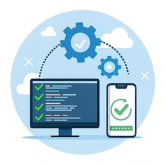 Software development process with computer and mobile device