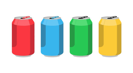 Four colorful soda cans displayed side by side for refreshment advertising vector