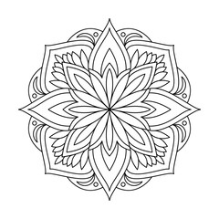 Swirling bloom shape mandala coloring book page