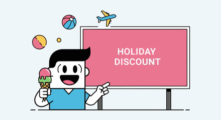 Happy Person Announcing Holiday Discount