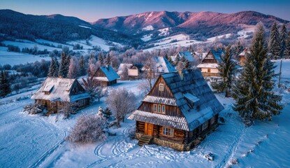Winter Cottages at Twilight