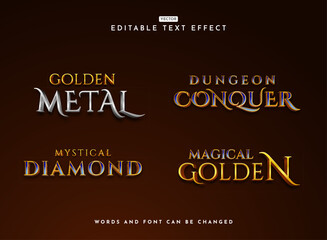 Set of Fantasy Golden Luxury Editable Game Logo Text Effects — Gold, Diamond, and Silver Metal Gothic Elegant Font Styles for RPG and Premium Design