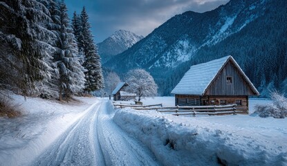 Snowy Cabin Scene