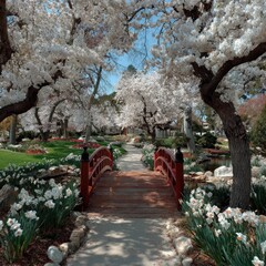 Blossoms Overhead Bridge Scene