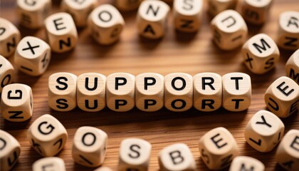 Support Word on Wooden Blocks Business Concept