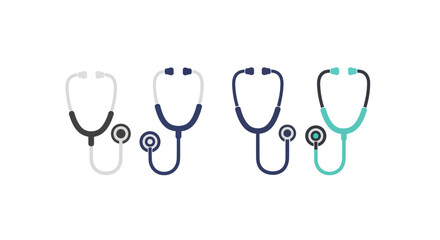 Collection of four stylized stethoscopes in different colors and designs medical symbolism vector