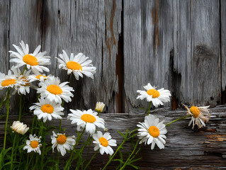 Obraz premium Daisy and weathered wood background