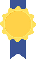 Scalloped Edge Gold Medal with Blue Ribbon Flat Design Illustration for Sports Achievement and Award
