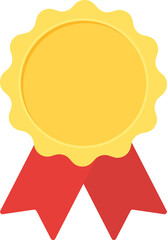 Scalloped Edge Gold Medal with Red Ribbon Flat Design Illustration for Sports Achievement and Award