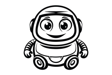 Cartoon Robot Character Design in Black and White Isolated