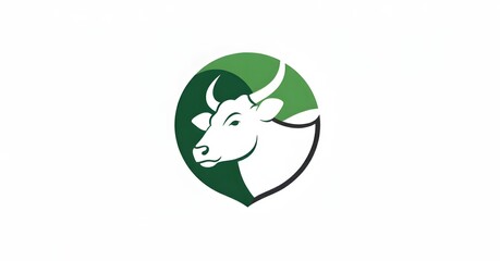 Obraz premium Stylized Cow Head Logo Illustration in a Green Circle on a White Background