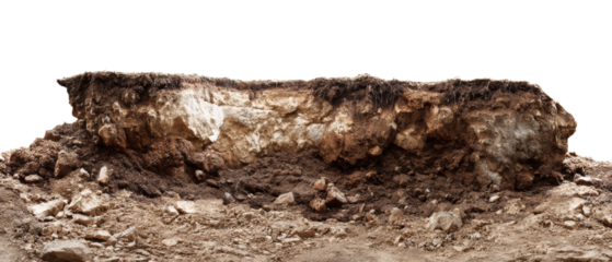 Soil layer with rocks and dirt exposed.