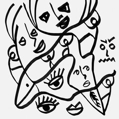 black and white cartoon illustration of a man