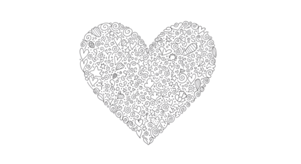 Doodle art heart with floral ornament isolated PNG with Transparent Background