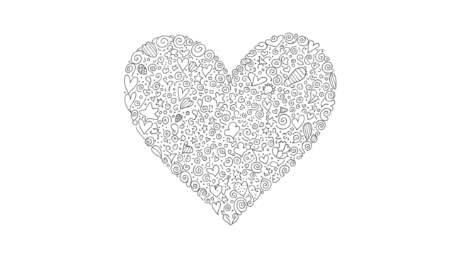 Doodle art heart with floral ornament isolated PNG with Transparent Background