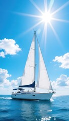 Sailing Yacht on Blue Ocean under Bright Sunshine