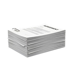 A thick stack of white paper documents or books isolated on transparent background