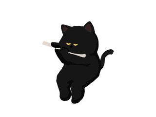 フルートを吹く黒猫 © momonga