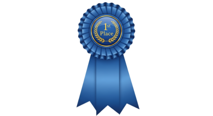 Blue ribbon award for 1st Place isolated PNG with Transparent Background