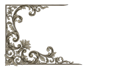 Ornate corner frame design with floral elements isolated PNG with Transparent Background