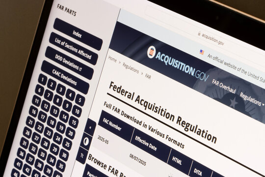 Portland, OR, USA - Sep 5, 2025: Webpage of the Federal Acquisition Regulation (FAR), a set of rules and policies that govern the acquisition of goods and services by U.S. executive branch agencies.