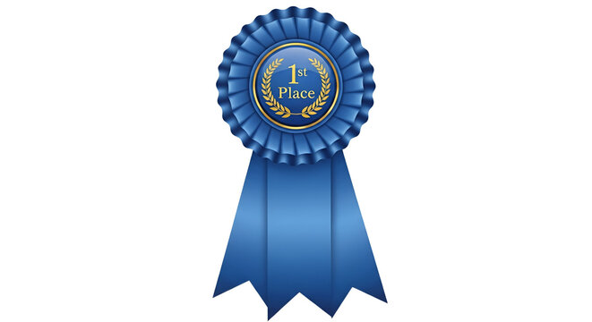 Blue ribbon award for 1st Place isolated PNG with Transparent Background
