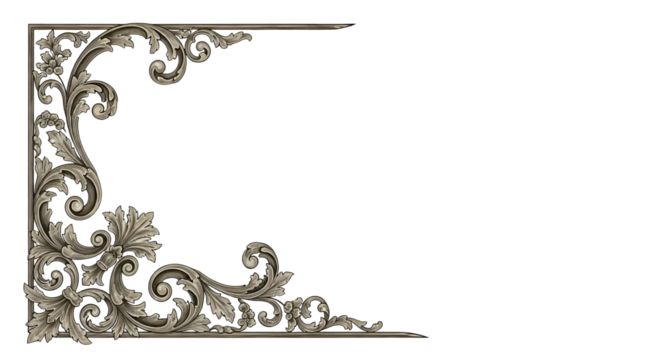 Ornate corner frame design with floral elements isolated PNG with Transparent Background