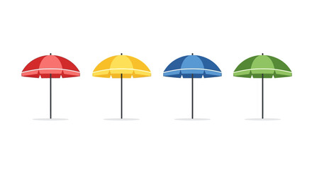 Fototapeta premium Four colorful beach umbrellas standing tall ready for sunny days outdoors vector