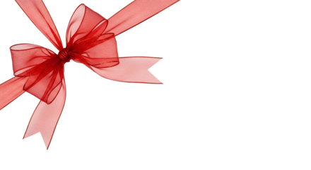 Decorative red ribbon bow isolated PNG with Transparent Background