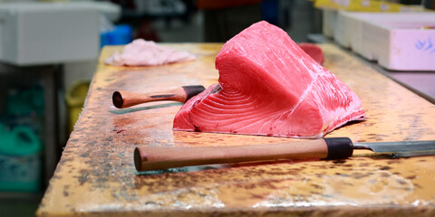 piece of tuna just cut ,to do sashimi in japan	