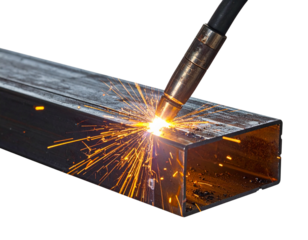 Close-Up of Sparks Flying from Welding Process, Angled Side View, isolated