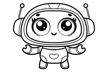 Cheerful Cartoon Robot Character with Raised Arms on White Background