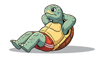 Fototapeta premium Cartoon Turtle Exercising Doing Sit-Ups Fitness and Health Vector Character Illustration
