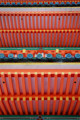 close up of detail of the roof of wooden pagoda in Japanese temple	