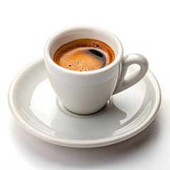 Fototapeta premium Freshly brewed espresso coffee in a white cup on a saucer