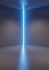 Abstract interior space illuminated by a vertical neon blue light