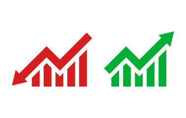 Financial arrow graph with green and red charts showing growth and decline. Ideal for financial reports, stock market projects, data presentations, and business performance illustrations.
