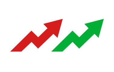 Financial arrows icon set in green and red. Perfect for financial reports, stock market analysis, business presentations, and economic themed projects.